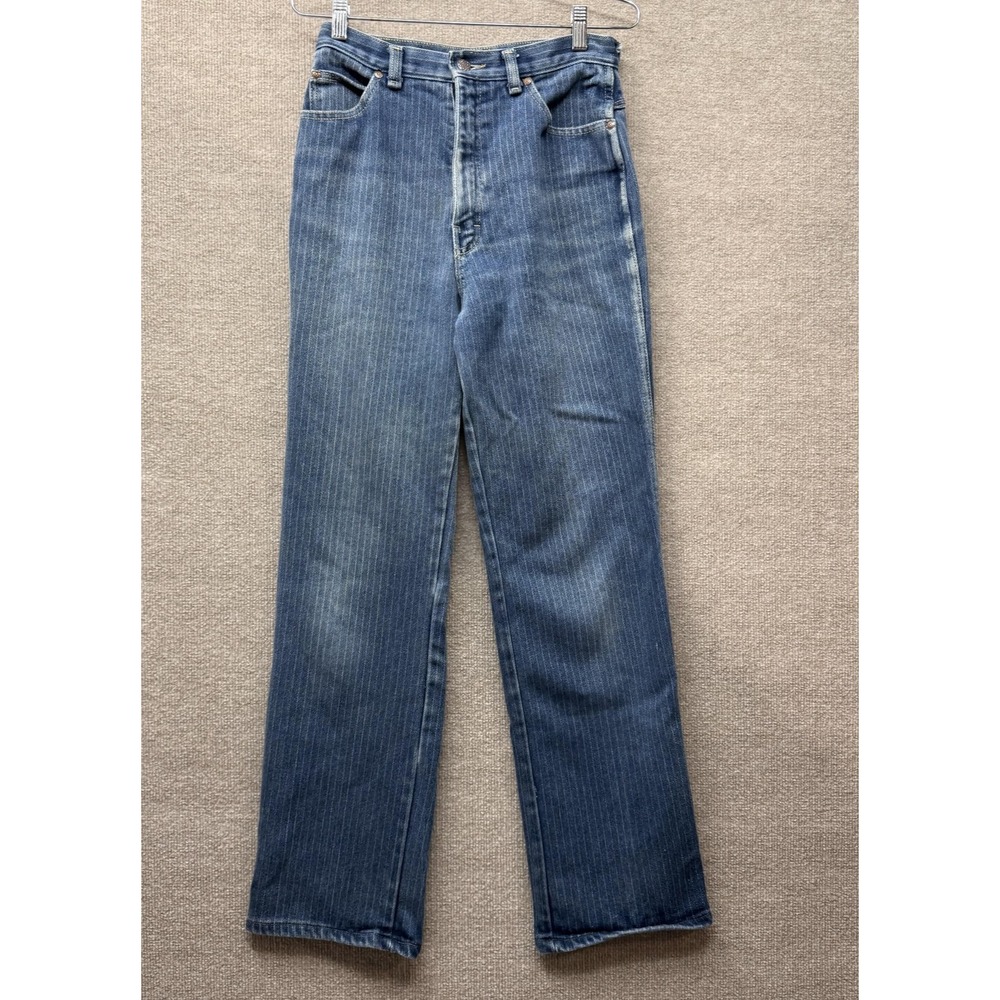 1980s Jeans Womens 26 Blue High‎ Rise Straight Leg Pinstripe Denim Retro